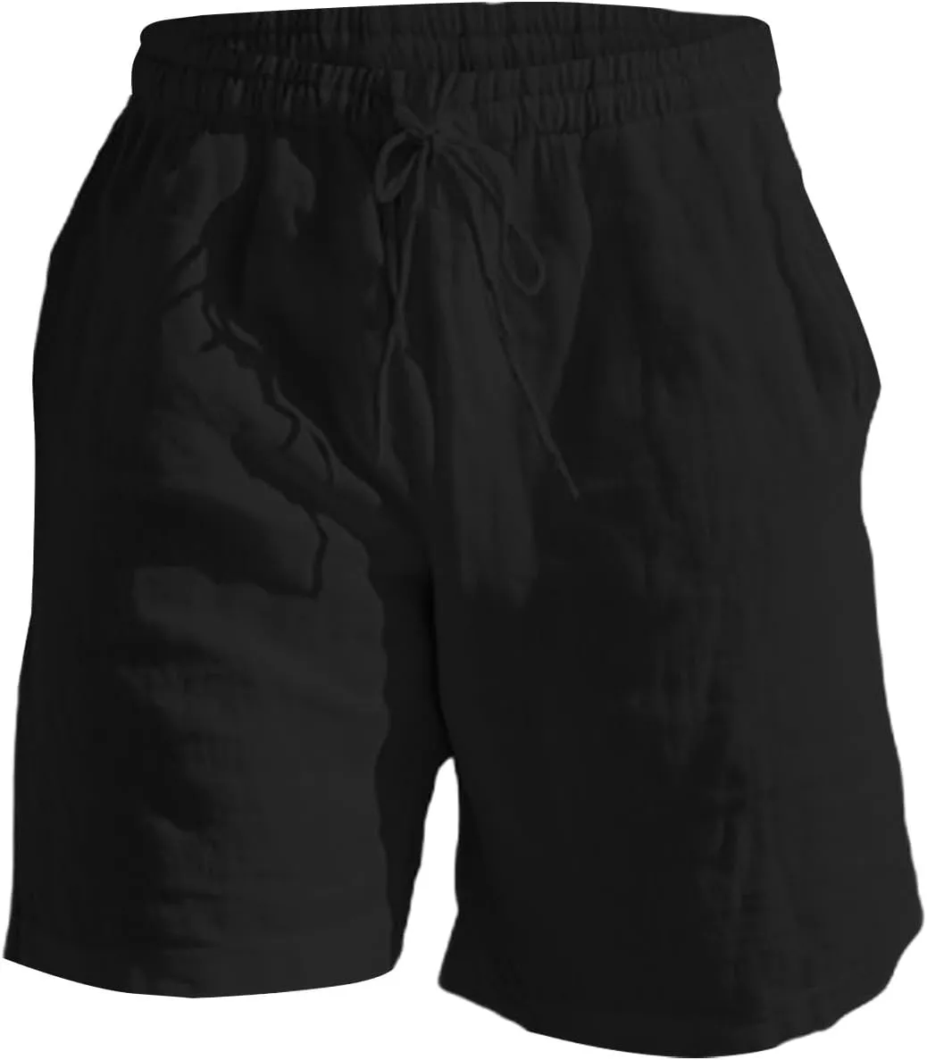 CRNTCEM Mens Cotton Linen Lounge Shorts Elastic Waist Drawstring 11 Inch Inseam Shorts Beach Workout Running Short Pants
