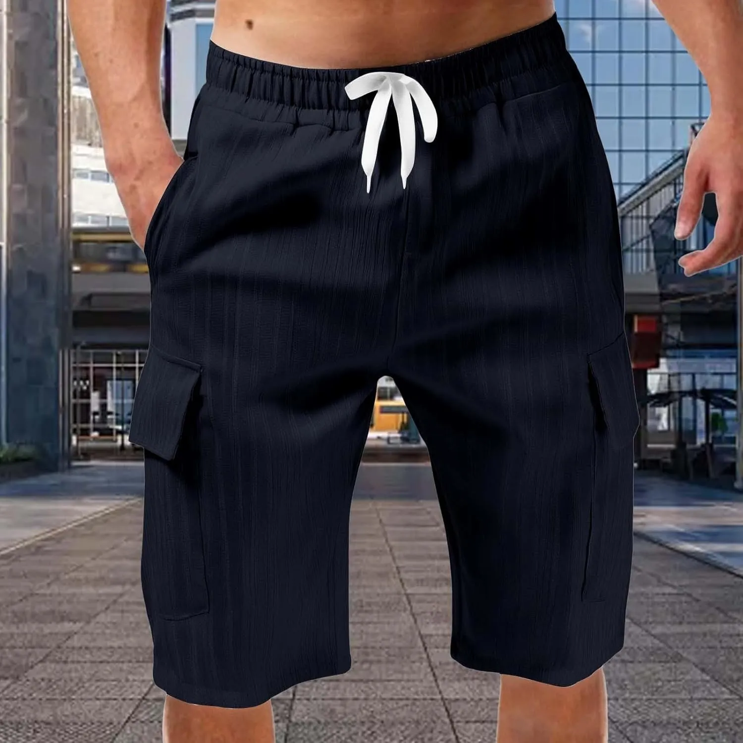 CRNTCEM Men's Drawstring Walk Short Relaxed Fit 2025 Summer Casual Outdoor Camping Hiking Work Shorts Big & Tall with Pocket