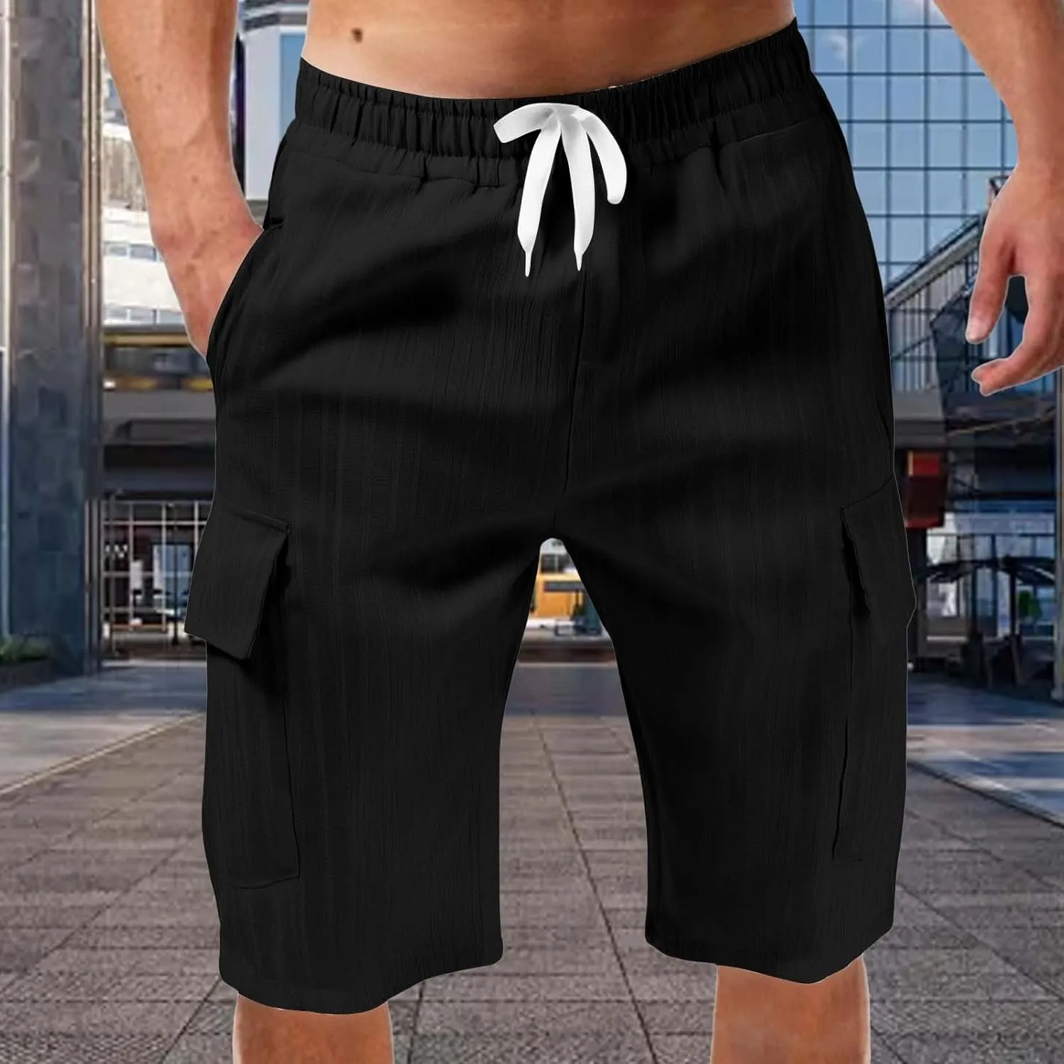 CRNTCEM Men's Drawstring Walk Short Relaxed Fit 2025 Summer Casual Outdoor Camping Hiking Work Shorts Big & Tall with Pocket