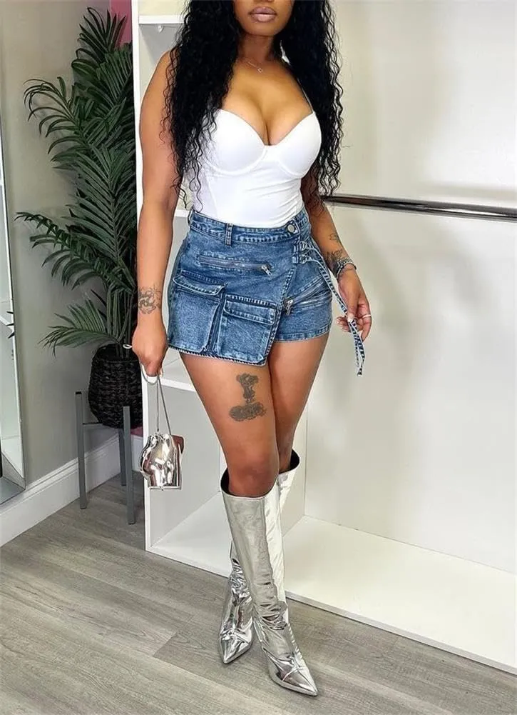 cu4eve Denim Mini Skirts for Women Summer Sexy Stretchy High Waisted Jean Shorts Plus Size