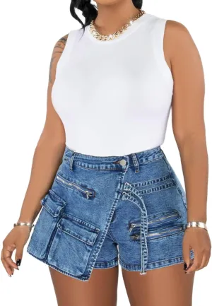 cu4eve Denim Mini Skirts for Women Summer Sexy Stretchy High Waisted Jean Shorts Plus Size