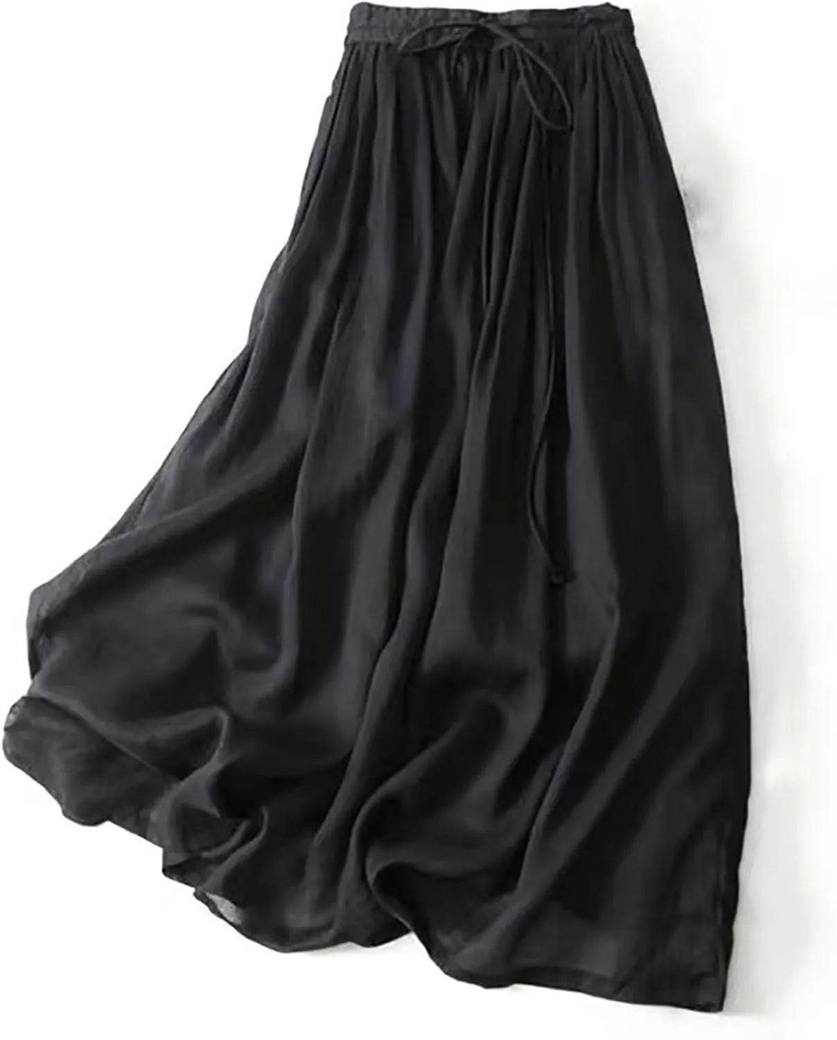 DDAPJ pyju Linen Maxi Skirts for Women Bohemian Style Long Skirt Tie Waist Flowy A Line Skirts 2025 Summer Casual Beach Skirt