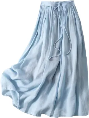 DDAPJ pyju Linen Maxi Skirts for Women Bohemian Style Long Skirt Tie Waist Flowy A Line Skirts 2025 Summer Casual Beach Skirt