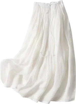 DDAPJ pyju Linen Maxi Skirts for Women Bohemian Style Long Skirt Tie Waist Flowy A Line Skirts 2025 Summer Casual Beach Skirt