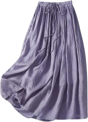 DDAPJ pyju Long Skirts for Women Bohemian Cotton Linen Double Layer Maxi Skirt Drawstring Waist Loose Beach Summer Skirt