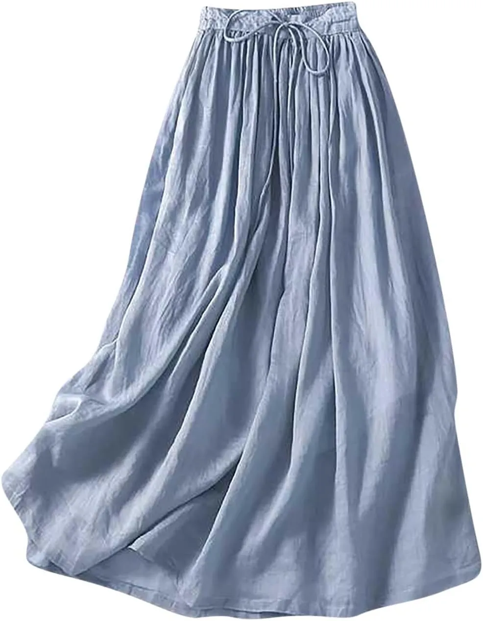 DDAPJ pyju Long Skirts for Women Bohemian Cotton Linen Double Layer Maxi Skirt Drawstring Waist Loose Beach Summer Skirt