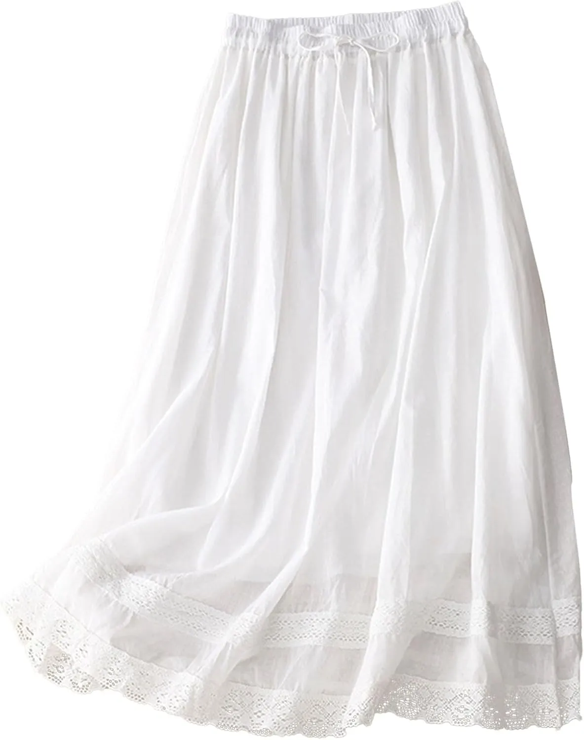 DDAPJ pyju Long Skirts for Women Bohemian Summer Cotton Linen Embroidery Skirts Drawstring Casual Beach Skirts with Pockets
