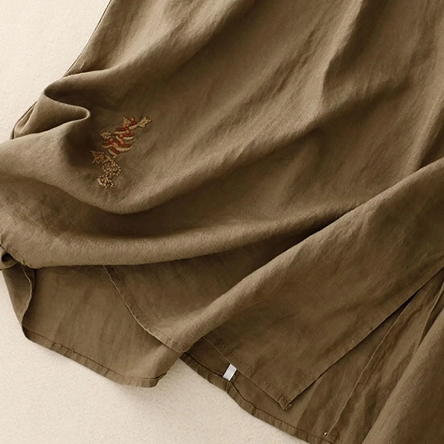 DDAPJ pyju Long Skirts for Women Bohemian Summer Cotton Linen Embroidery Skirts Drawstring Casual Beach Skirts with Pockets