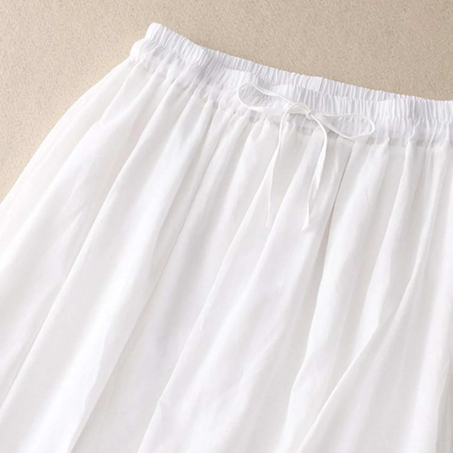 DDAPJ pyju Long Skirts for Women Bohemian Summer Cotton Linen Embroidery Skirts Drawstring Casual Beach Skirts with Pockets