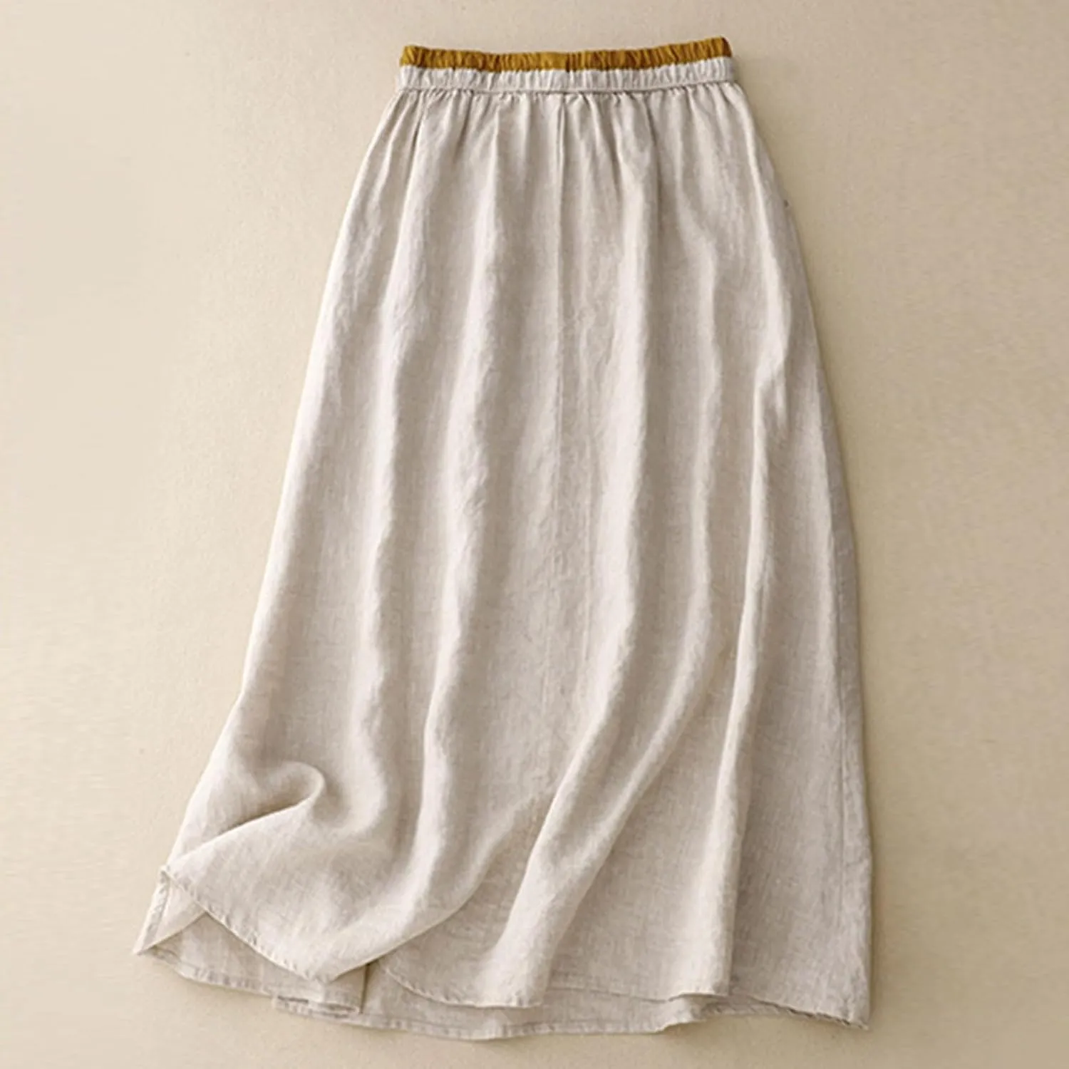 DDAPJ pyju Long Skirts for Women Bohemian Summer Cotton Linen Embroidery Skirts Drawstring Casual Beach Skirts with Pockets