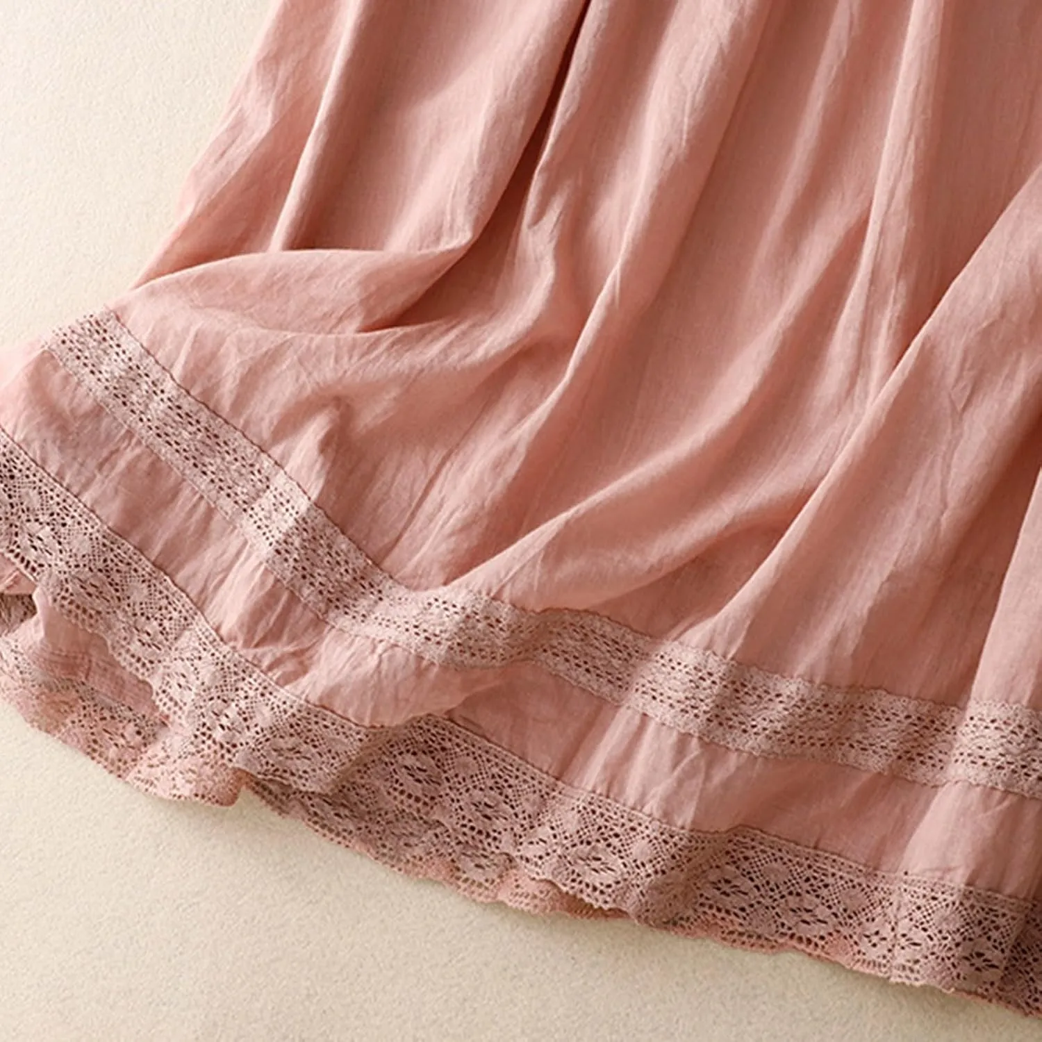 DDAPJ pyju Long Skirts for Women Bohemian Summer Cotton Linen Embroidery Skirts Drawstring Casual Beach Skirts with Pockets