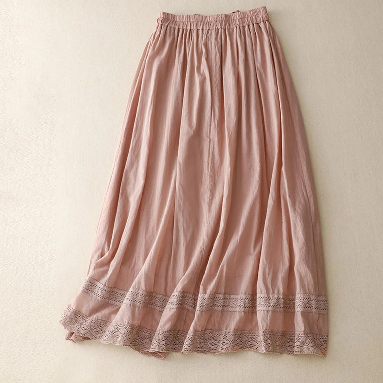 DDAPJ pyju Long Skirts for Women Bohemian Summer Cotton Linen Embroidery Skirts Drawstring Casual Beach Skirts with Pockets