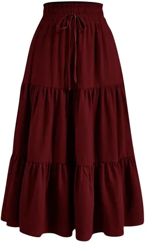 DDAPJ pyju Maxi Skirts for Women 2025 Summer High Waist A-Line Flowy Tiered Ruffle Long Skirt Loose Beach Skirt with Pockets
