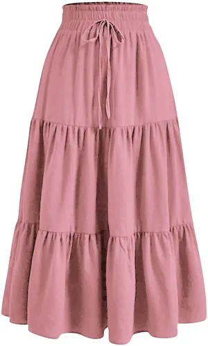 DDAPJ pyju Maxi Skirts for Women 2025 Summer High Waist A-Line Flowy Tiered Ruffle Long Skirt Loose Beach Skirt with Pockets