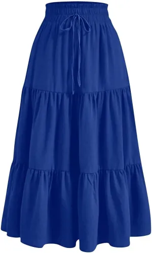 DDAPJ pyju Maxi Skirts for Women 2025 Summer High Waist A-Line Flowy Tiered Ruffle Long Skirt Loose Beach Skirt with Pockets