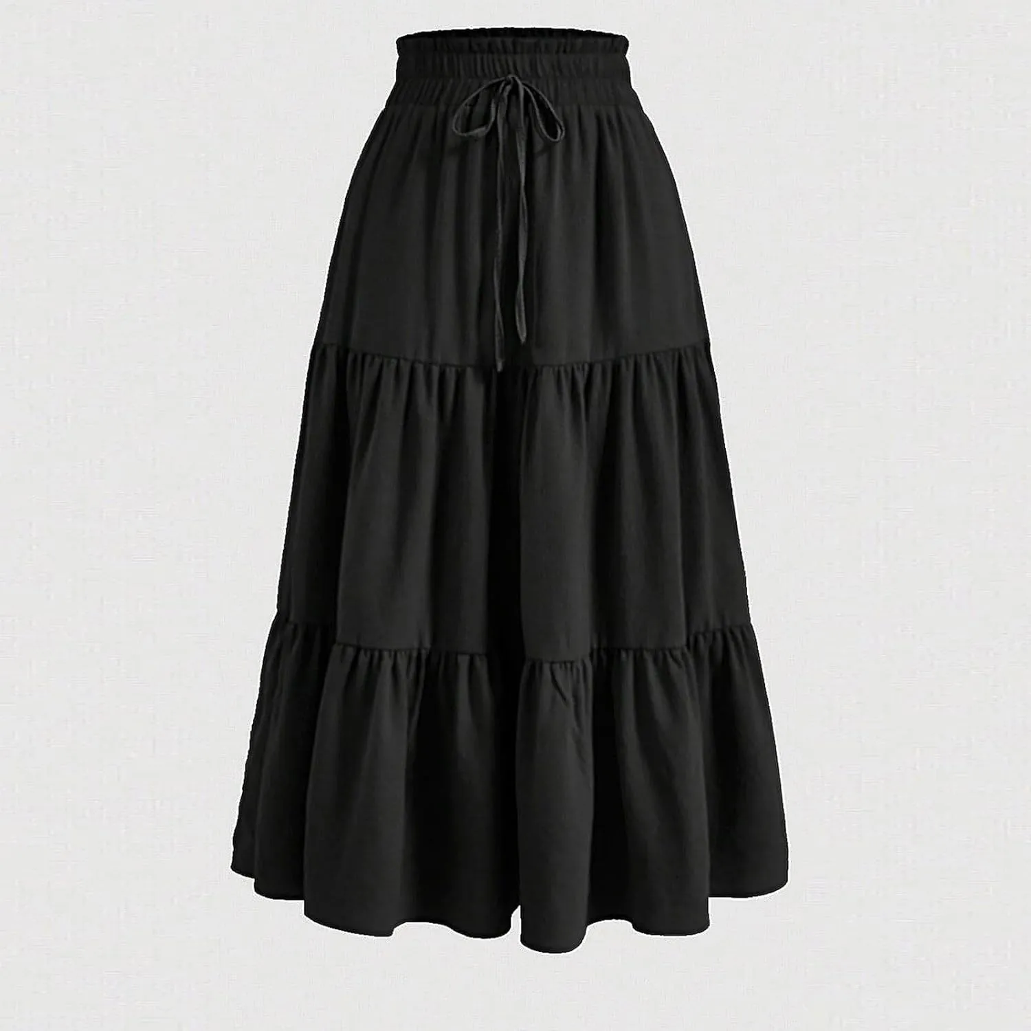DDAPJ pyju Maxi Skirts for Women 2025 Summer High Waist A-Line Flowy Tiered Ruffle Long Skirt Loose Beach Skirt with Pockets