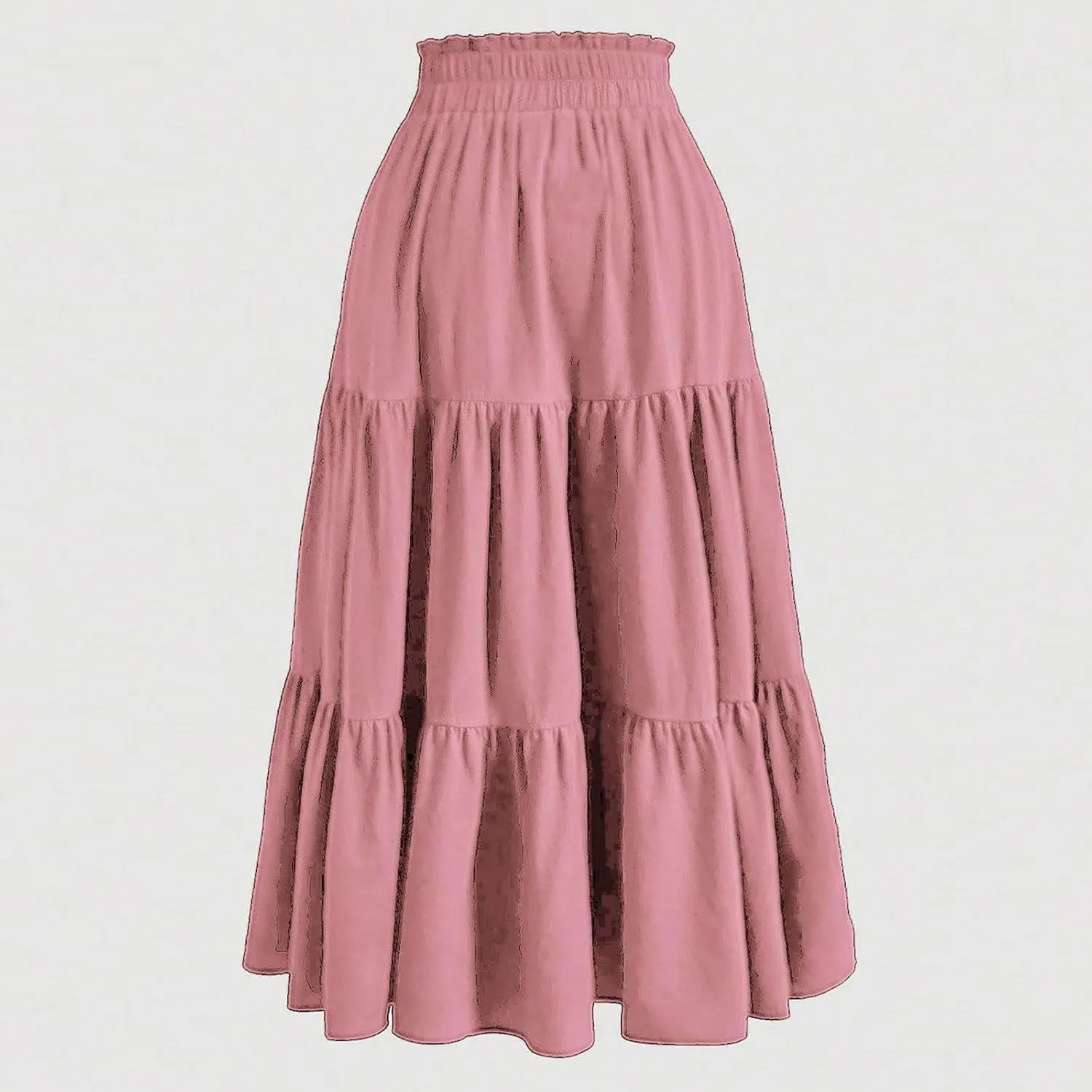 DDAPJ pyju Maxi Skirts for Women 2025 Summer High Waist A-Line Flowy Tiered Ruffle Long Skirt Loose Beach Skirt with Pockets