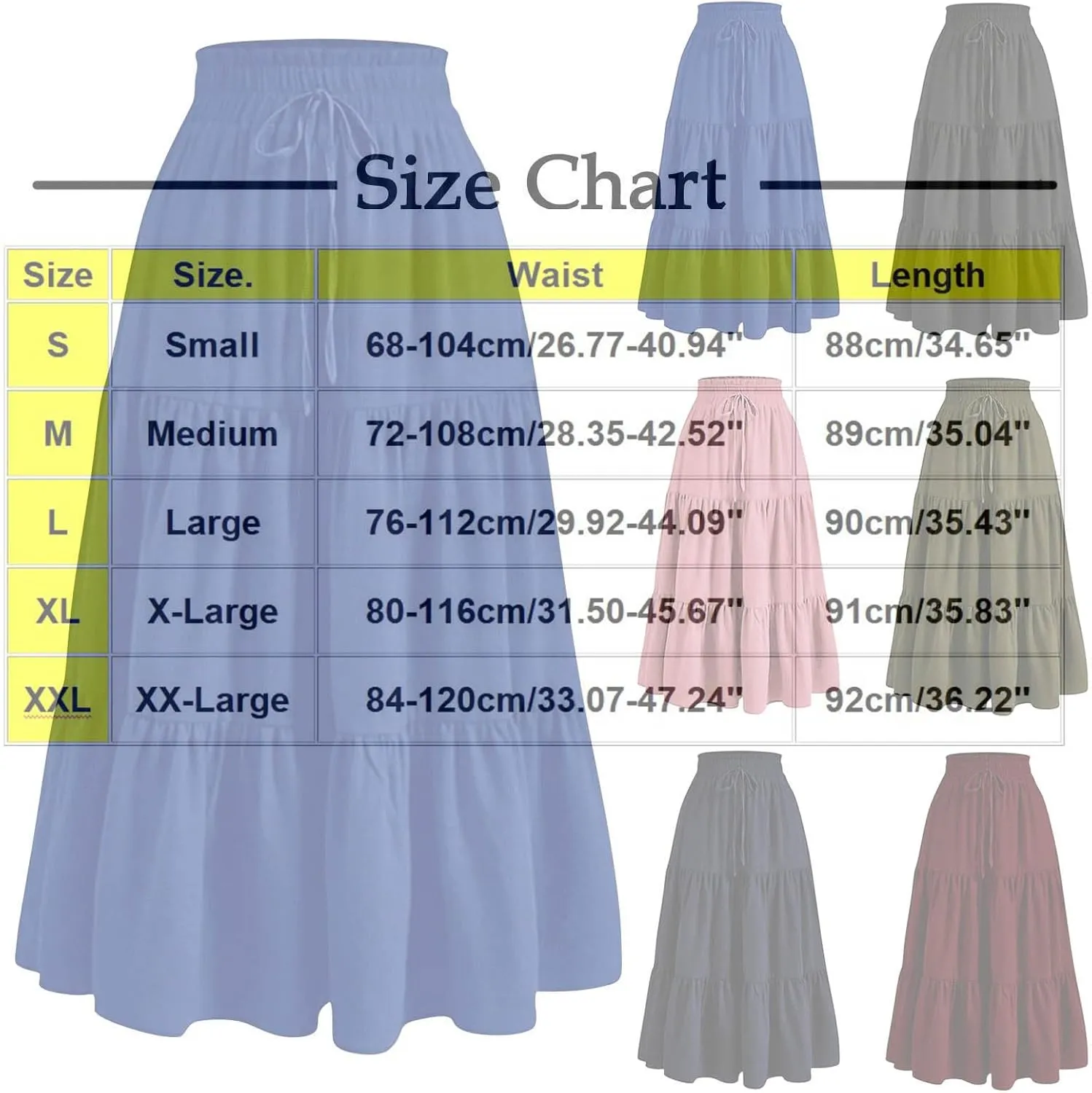 DDAPJ pyju Maxi Skirts for Women 2025 Summer High Waist A-Line Flowy Tiered Ruffle Long Skirt Loose Beach Skirt with Pockets