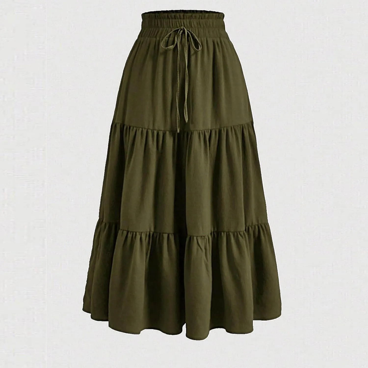 DDAPJ pyju Maxi Skirts for Women 2025 Summer High Waist A-Line Flowy Tiered Ruffle Long Skirt Loose Beach Skirt with Pockets