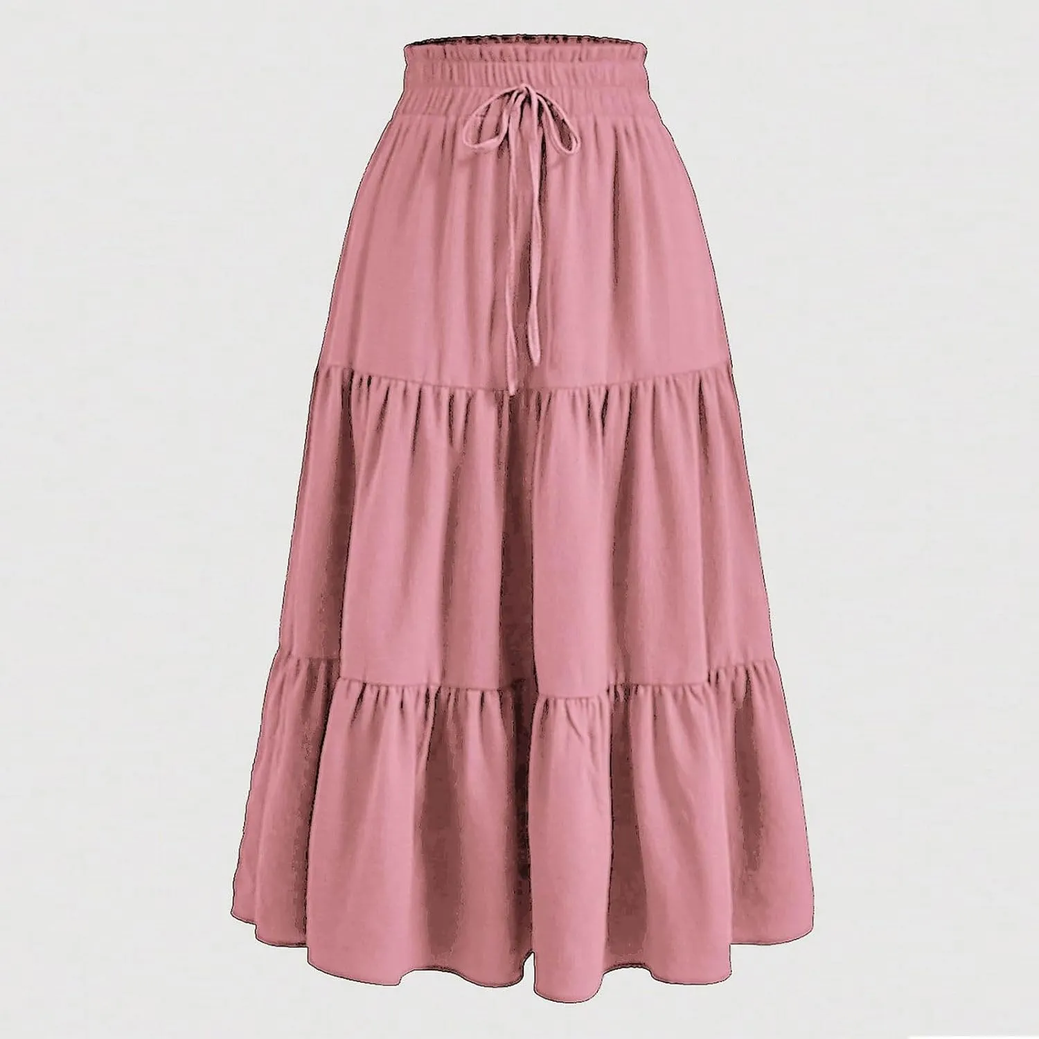 DDAPJ pyju Maxi Skirts for Women 2025 Summer High Waist A-Line Flowy Tiered Ruffle Long Skirt Loose Beach Skirt with Pockets