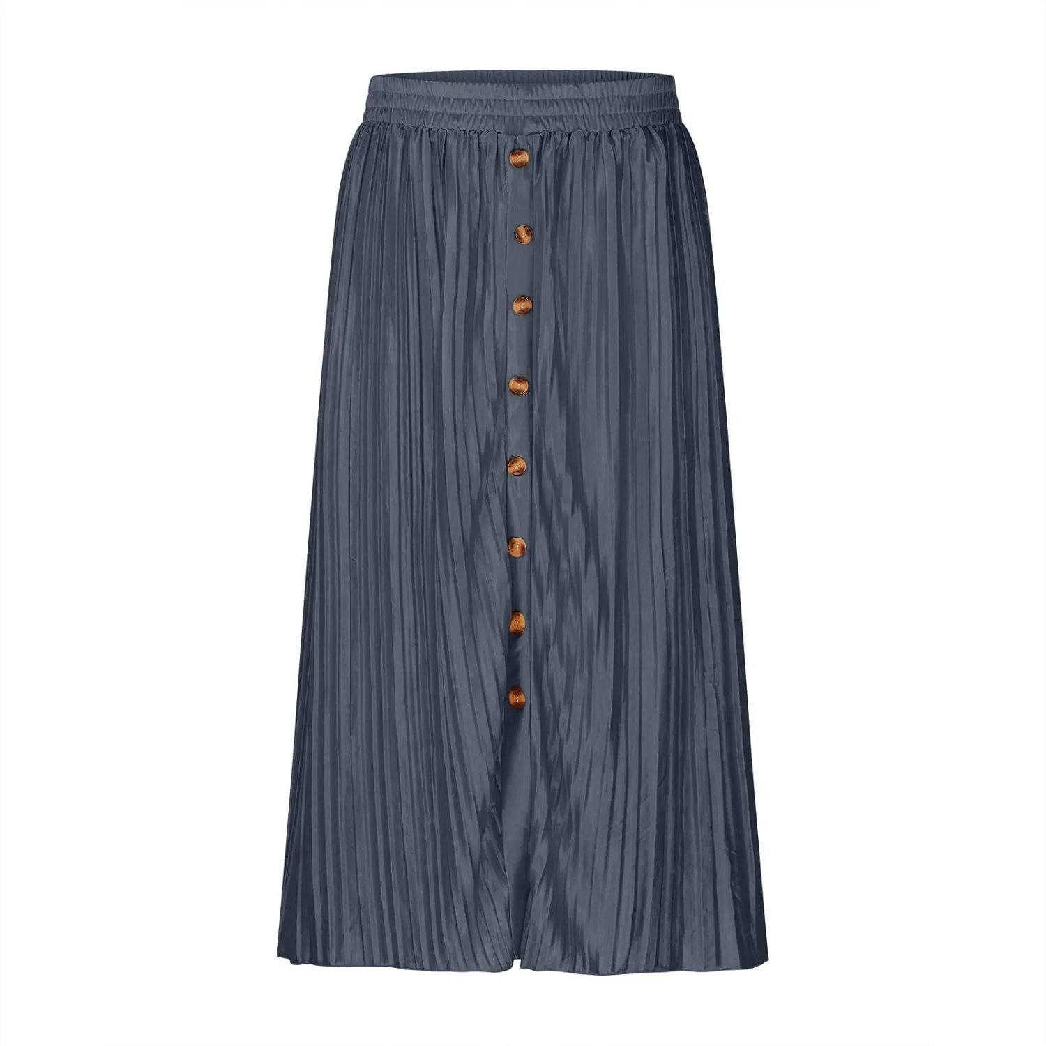 DDAPJ pyju Women's Elastic High Waist Pleated Skirt Button Down Decoration A Line Skirts Solid Color Loose Casual Maxi Skirt