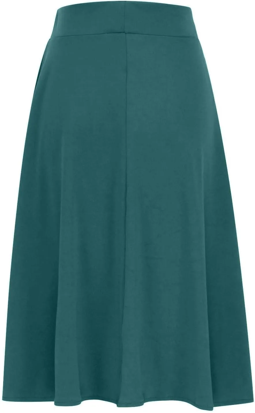 DDAPJ pyju Women's High Waist A-Line Midi Skirt Plus Size Spring Summer Long Skirts Solid Color Basic Loose Flowy Skirt