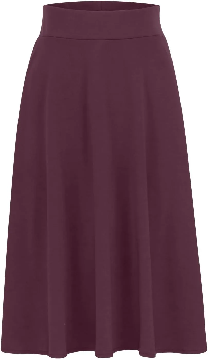DDAPJ pyju Women's High Waist A-Line Midi Skirt Plus Size Spring Summer Long Skirts Solid Color Basic Loose Flowy Skirt