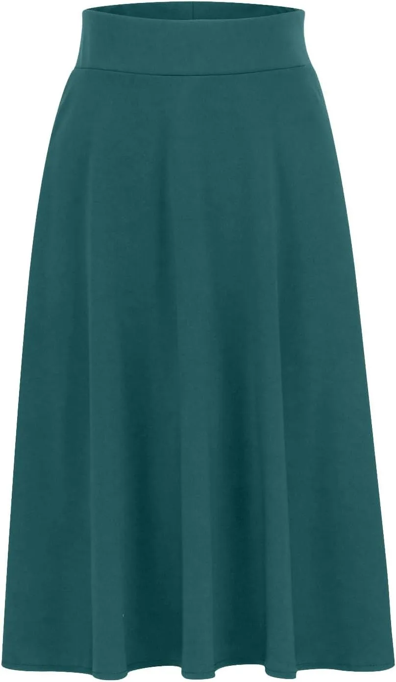 DDAPJ pyju Women's High Waist A-Line Midi Skirt Plus Size Spring Summer Long Skirts Solid Color Basic Loose Flowy Skirt