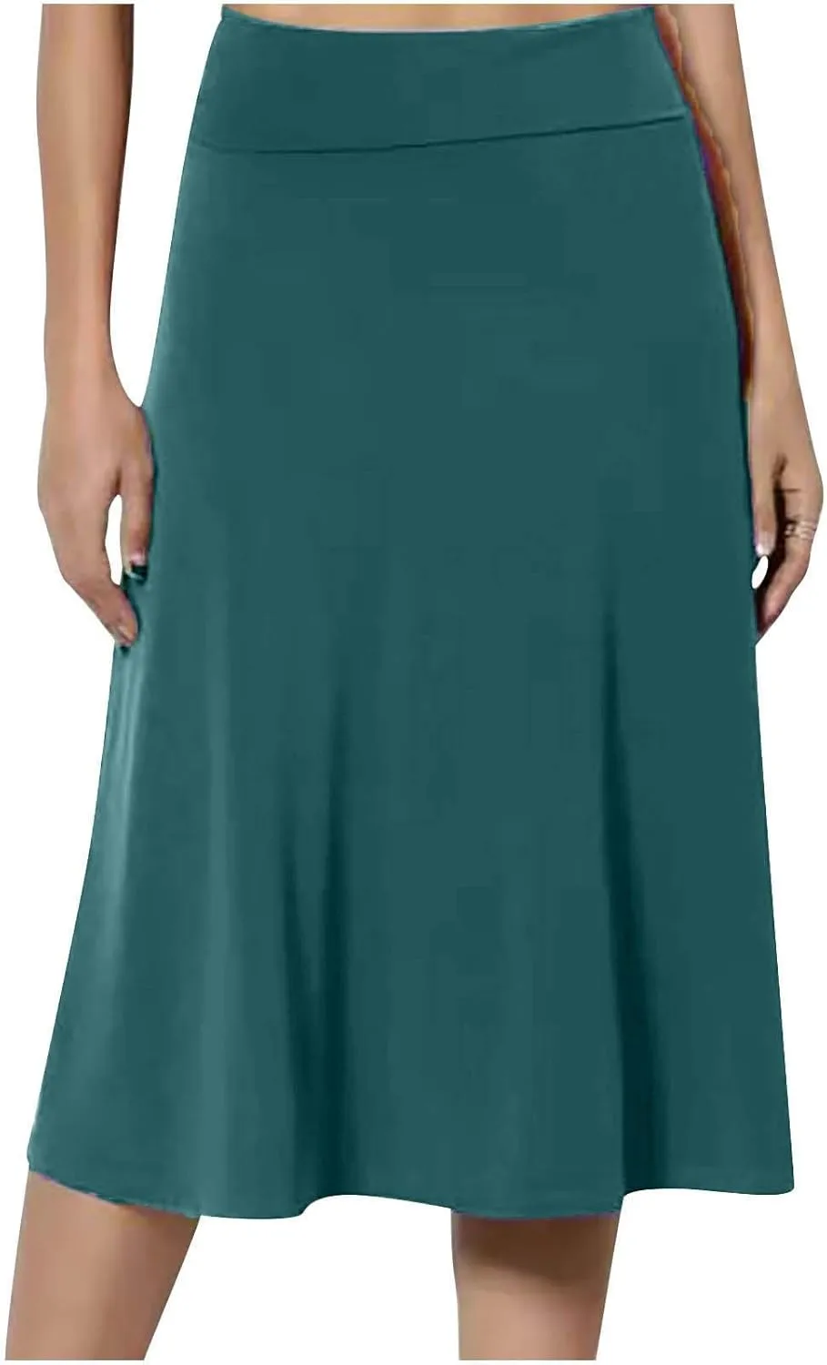 DDAPJ pyju Women's High Waist A-Line Midi Skirt Plus Size Spring Summer Long Skirts Solid Color Basic Loose Flowy Skirt