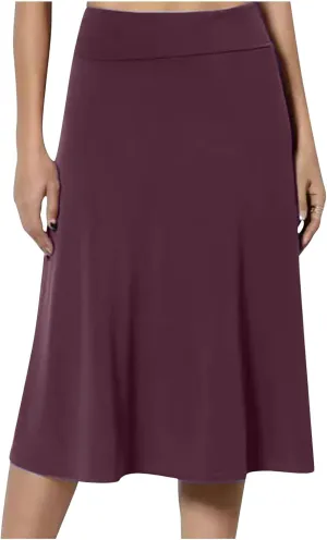 DDAPJ pyju Women's High Waist A-Line Midi Skirt Plus Size Spring Summer Long Skirts Solid Color Basic Loose Flowy Skirt