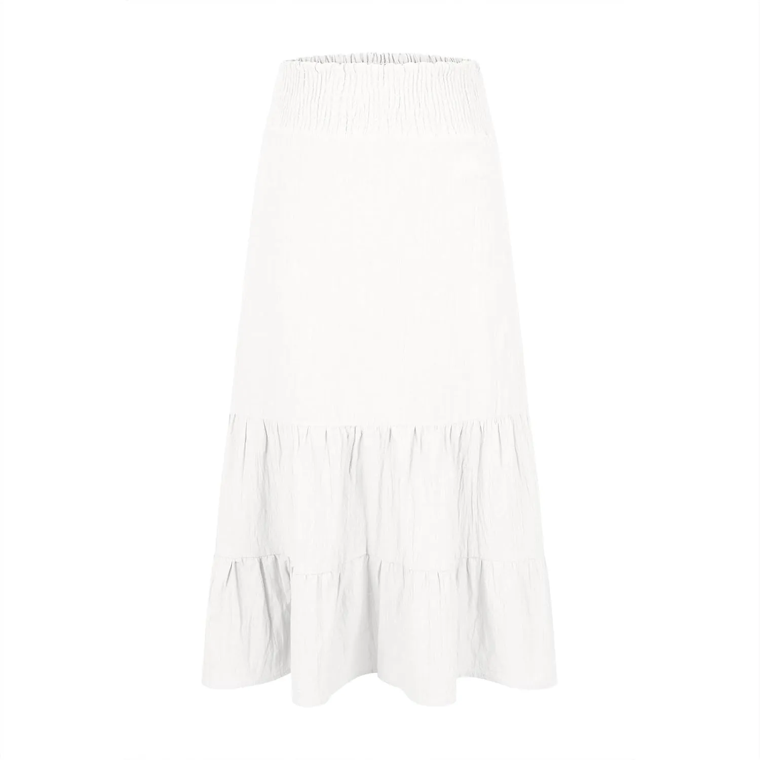 DDAPJ pyju Women's Summer Boho Flowy Tiered A-Line Maxi Skirt 2025 Fashion Smocked Elastic Waist Pleated Long Beach Dress