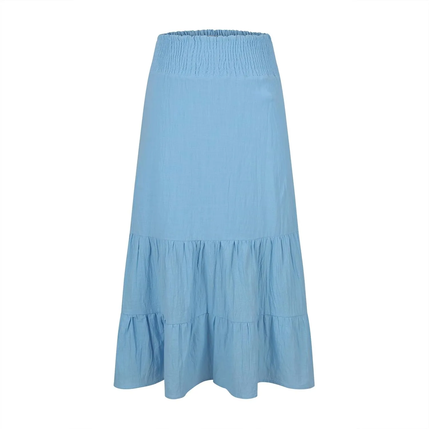 DDAPJ pyju Women's Summer Boho Flowy Tiered A-Line Maxi Skirt 2025 Fashion Smocked Elastic Waist Pleated Long Beach Dress