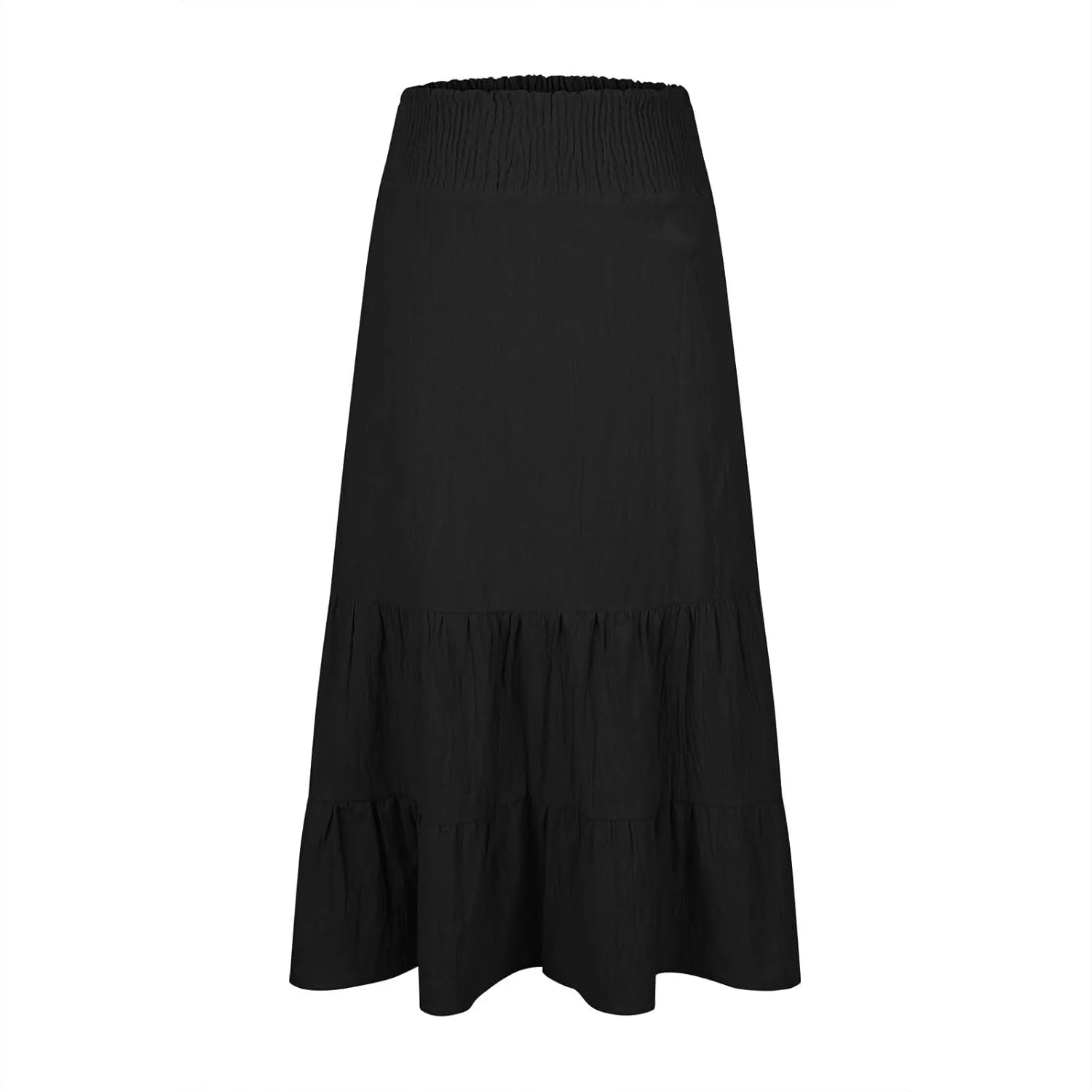DDAPJ pyju Women's Summer Boho Flowy Tiered A-Line Maxi Skirt 2025 Fashion Smocked Elastic Waist Pleated Long Beach Dress