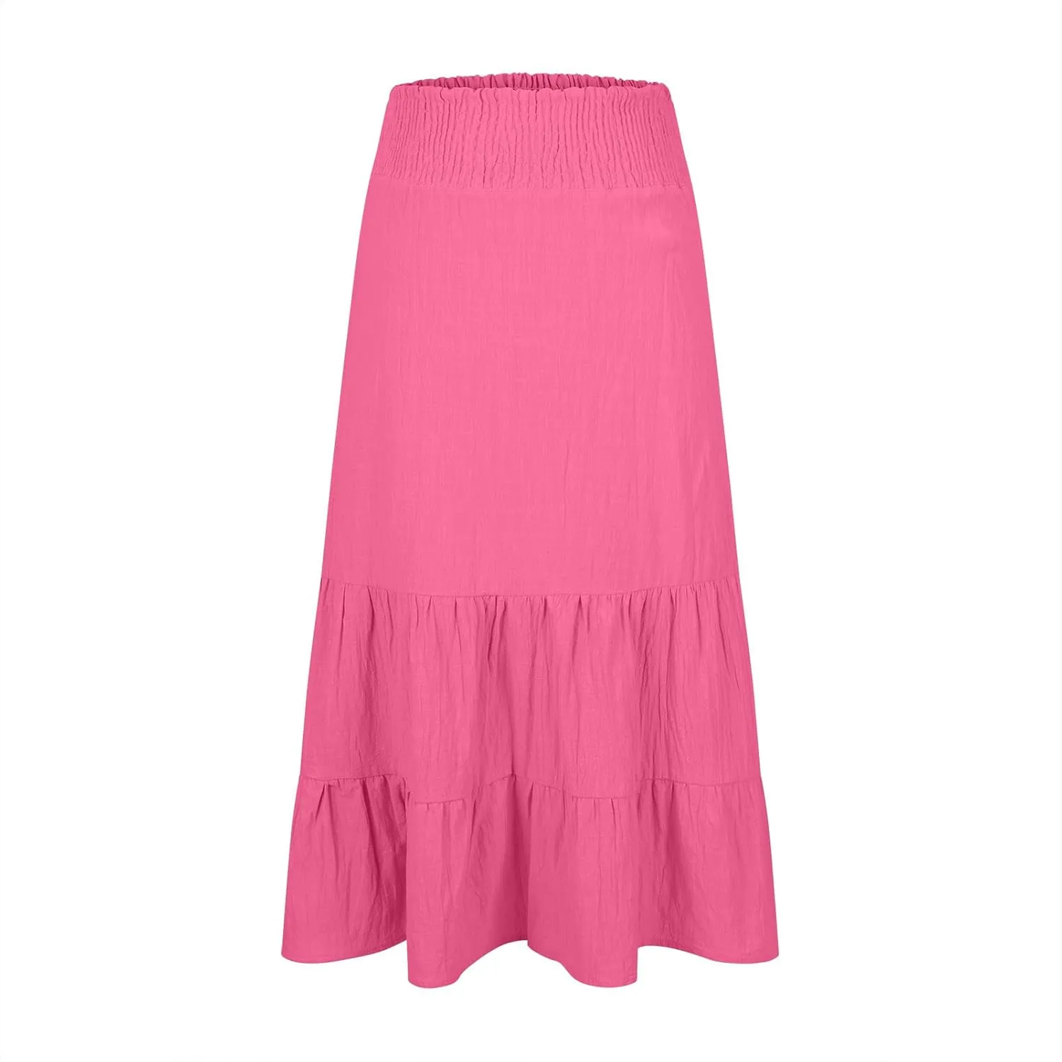 DDAPJ pyju Women's Summer Boho Flowy Tiered A-Line Maxi Skirt 2025 Fashion Smocked Elastic Waist Pleated Long Beach Dress