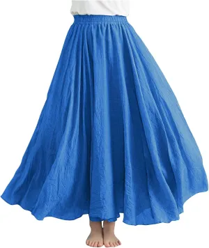 DDAPJ pyju Women's Summer Linen Skirts Trendy Casual A-Line Flowy Long Skirts Solid Color Elastic Waist Beach Vacation Skirts