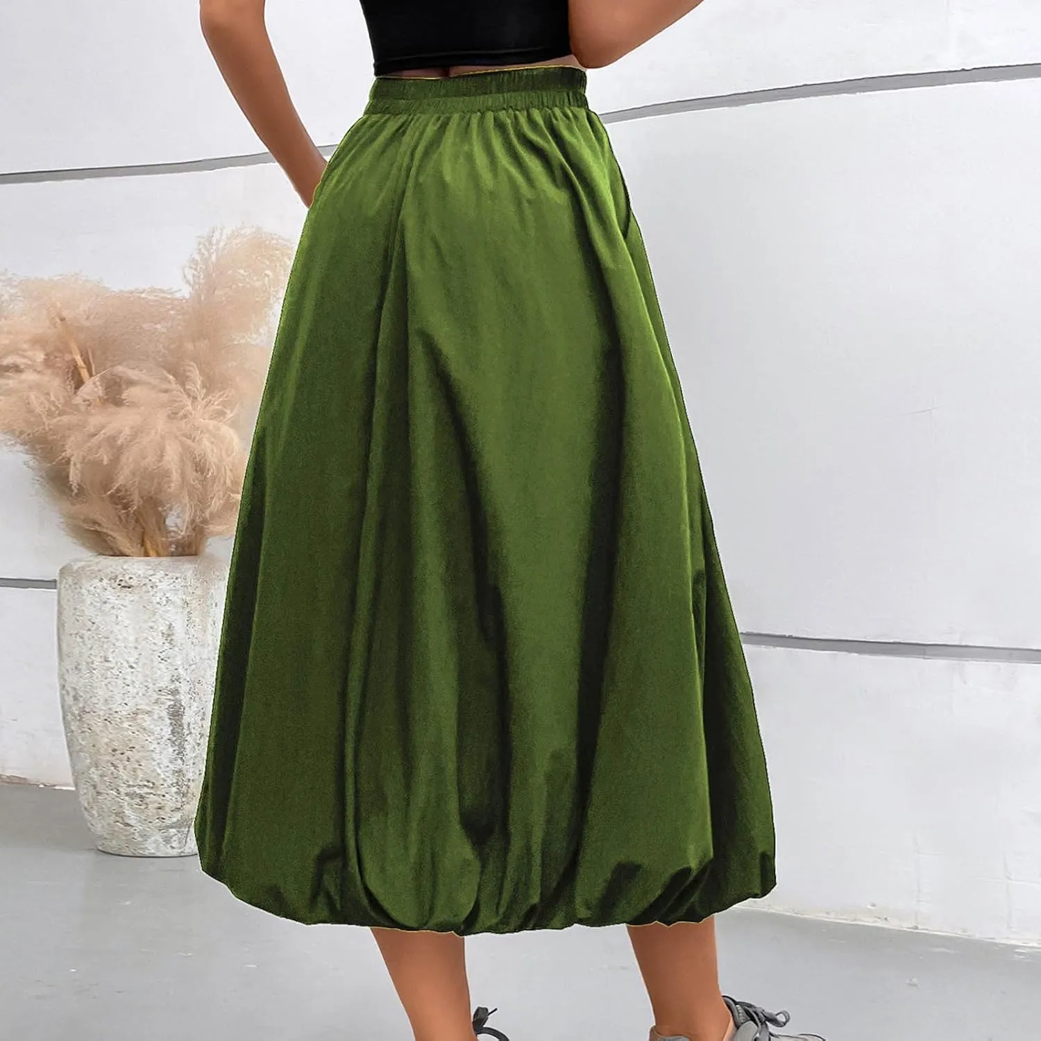 DDAPJ pyju Y2K Bubble Maxi Skirts for Women A Line Long Pleated Casual Summer Skirts 2025 Elastic Waist Skirt with Pockets