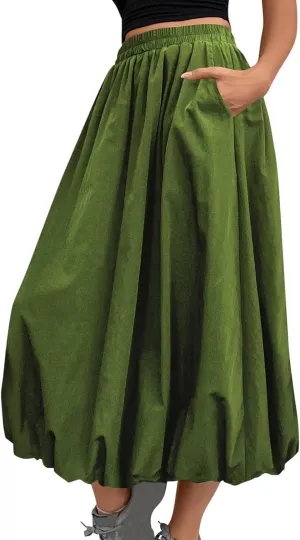 DDAPJ pyju Y2K Bubble Maxi Skirts for Women A Line Long Pleated Casual Summer Skirts 2025 Elastic Waist Skirt with Pockets