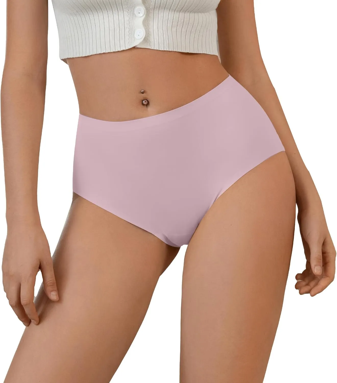DEANGELMON Womens Seamless Bikinis Underwear High Waist Comfort Briefs Invisible No Show Panties Full Coverage Cheeky