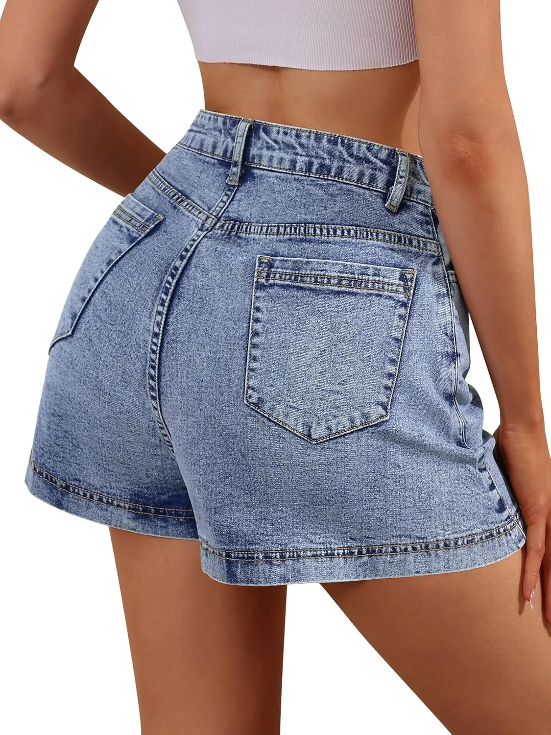 Denim Skort for Women High Waisted Mini Denim Skirt Stretch Casual Jean Skorts with Pockets