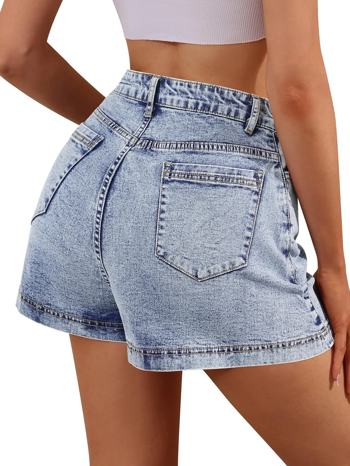 Denim Skort for Women High Waisted Mini Denim Skirt Stretch Casual Jean Skorts with Pockets