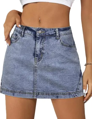 Denim Skort for Women High Waisted Mini Denim Skirt Stretch Casual Jean Skorts with Pockets