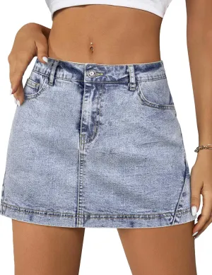 Denim Skort for Women High Waisted Mini Denim Skirt Stretch Casual Jean Skorts with Pockets