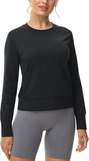 Disbest Women's Casual Basic Long Sleeve T-shirts Lightweight Sweatshirts Layering Pieces Workout Crop Tops