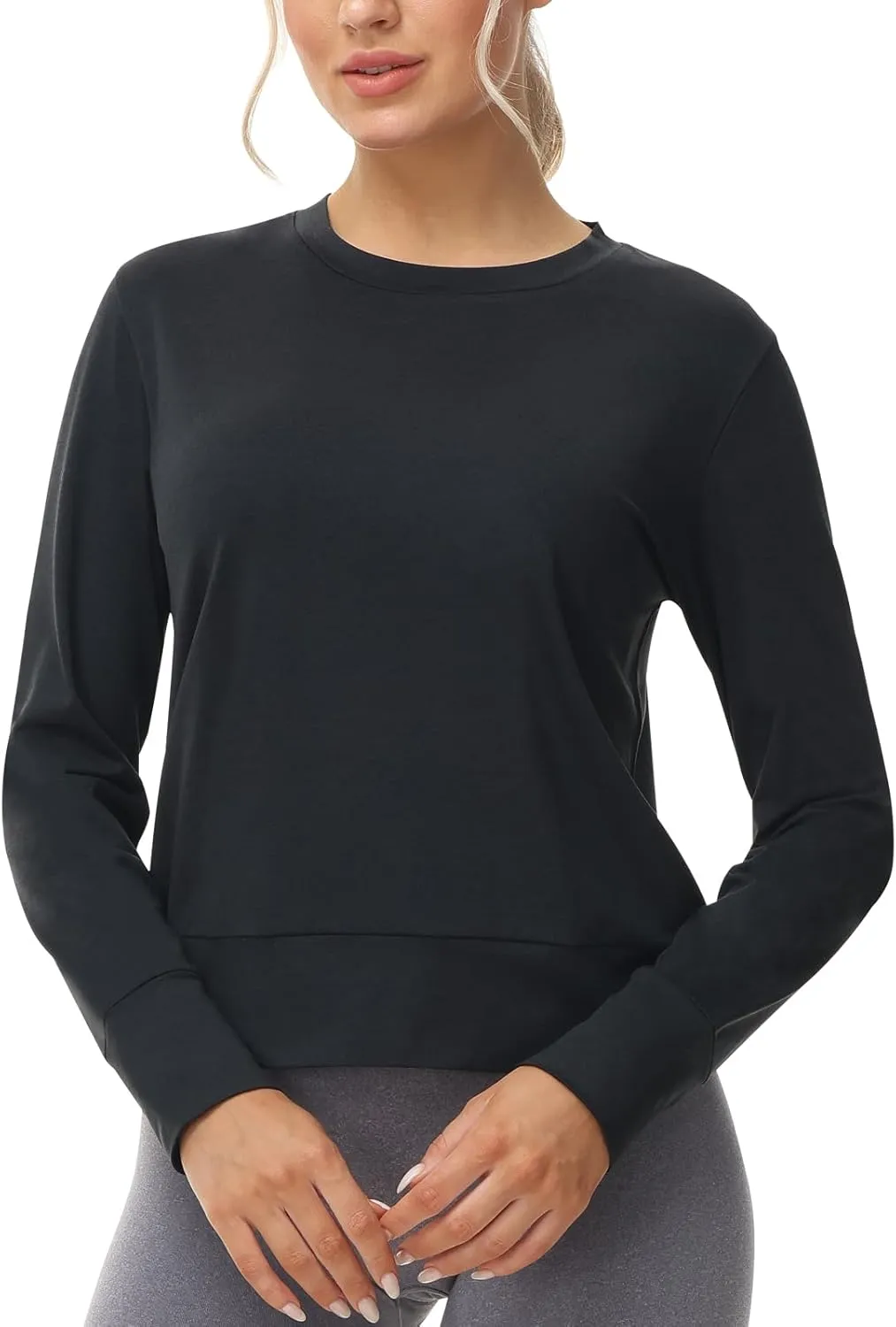 Disbest Women's Casual Basic Long Sleeve T-shirts Lightweight Sweatshirts Layering Pieces Workout Crop Tops