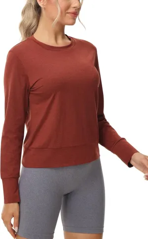 Disbest Women's Casual Basic Long Sleeve T-shirts Lightweight Sweatshirts Layering Pieces Workout Crop Tops