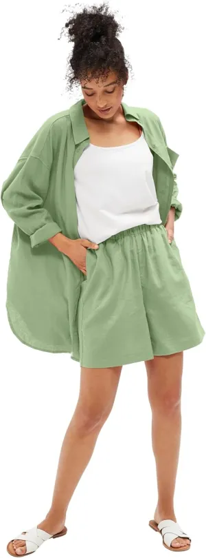ellos Women's Plus Size Linen-Blend Elastic Waist Shorts