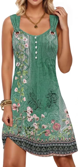 ETCYY Summer Dresses for Women 2025 Vacation Sleeveless Sundresses Beach Swimsuit Cover Ups Button Down Pleated T-Shirt Dress