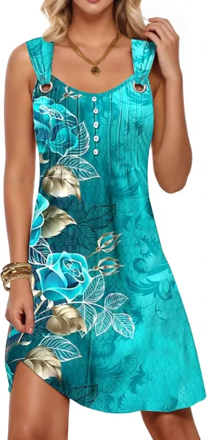 ETCYY Summer Dresses for Women 2025 Vacation Sleeveless Sundresses Beach Swimsuit Cover Ups Button Down Pleated T-Shirt Dress