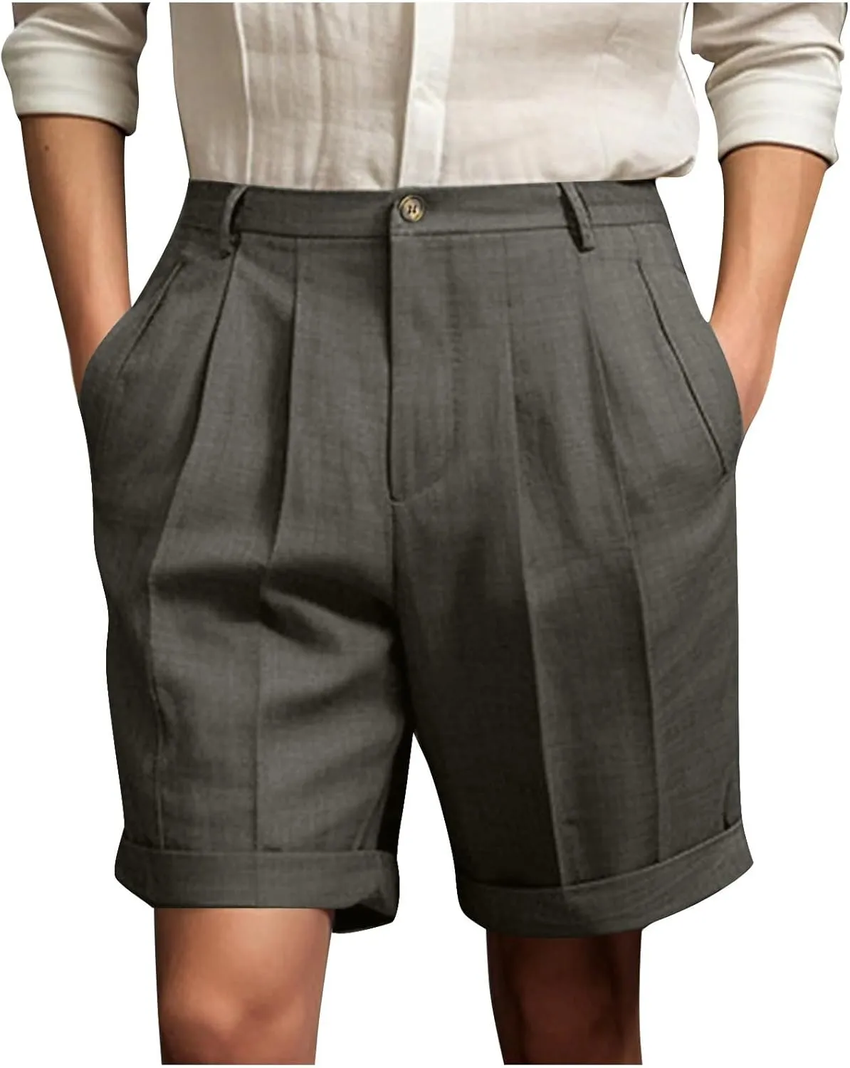 Finelylove Dress Shorts Summer Casual Pleated Front Work Golf Chino Shorts Button Waist Lightweight Beach Vacation Outfits