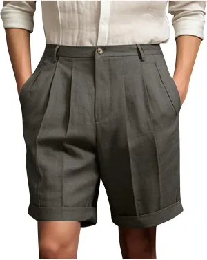 Finelylove Dress Shorts Summer Casual Pleated Front Work Golf Chino Shorts Button Waist Lightweight Beach Vacation Outfits